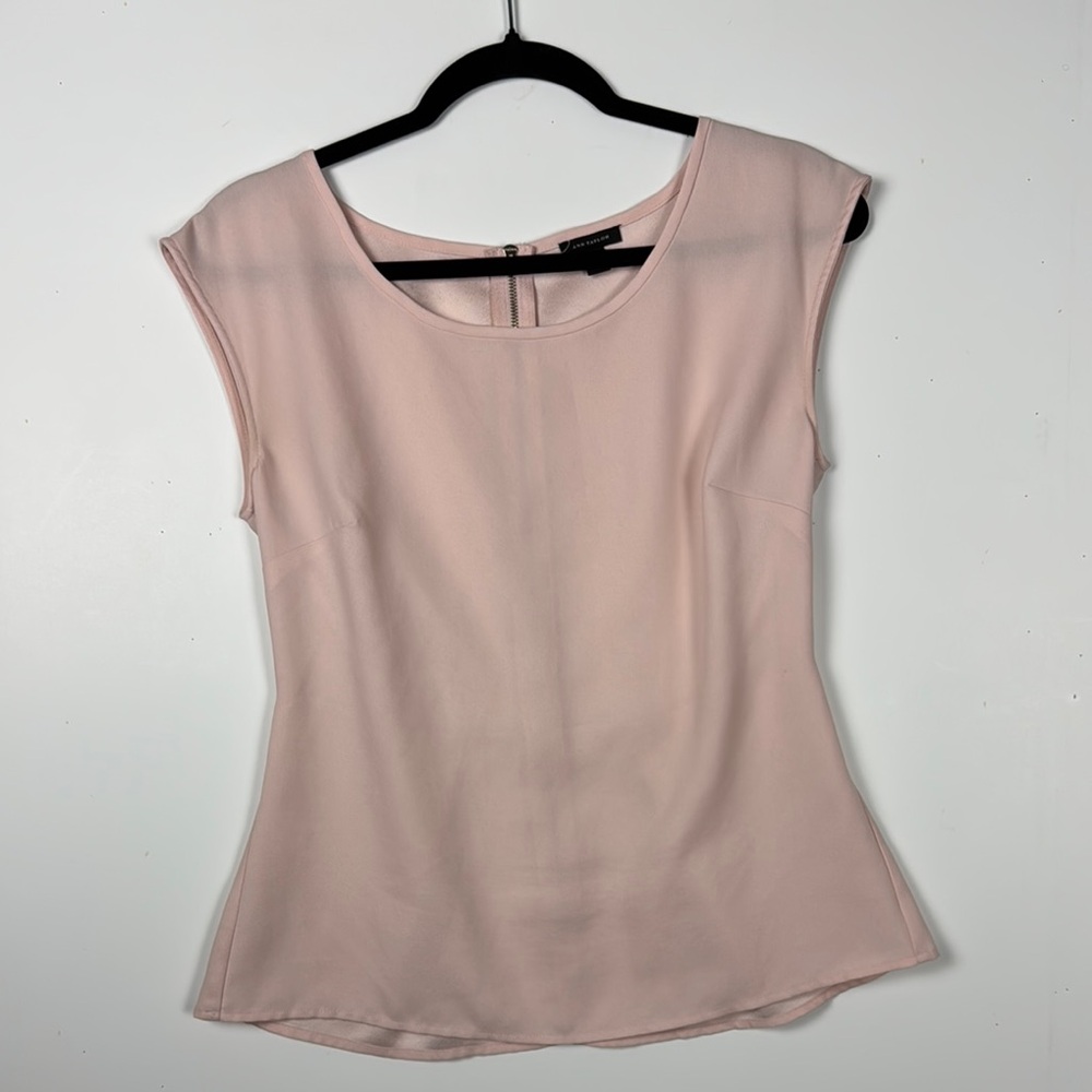ANN TAYLOR SZ 4 Pink Cap Sleeve Top w/ exposed back gold zipper
